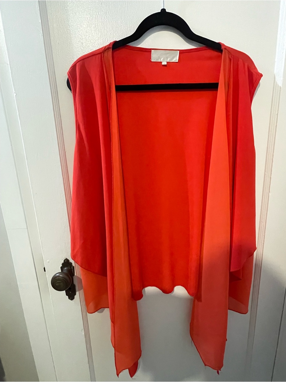 Orange Coral Waterfall Layered Vest L/XL Sheer Draped Front